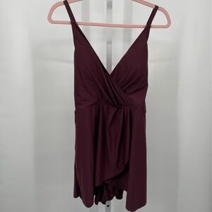 Cupshe NWT Burgundy V Neck One Piece Skirted Swim Dress Adjustable Straps